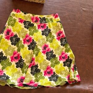 Ann Taylor Vibrant Floral A-Line Skirt - Pink, Green